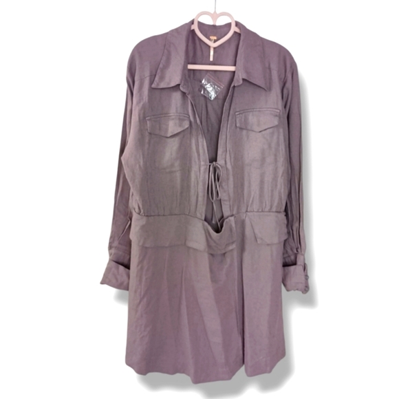 Free People Maxwell Linen Blend Mini Dress in Quail Size Medium NWOT $148 - Picture 6 of 12